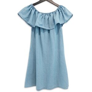 Charlotte Russe Chambray Dress Womens Medium Blue Off Shoulder Boho Cowgirl
